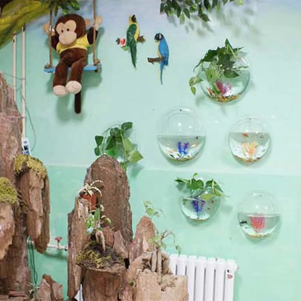 Wall Mounted Fish Tank, Bubble Fish Clear Fish Tank Acrylic Hanging Aquarium Wall Mounted Plant Pot for Succulent Air Plants