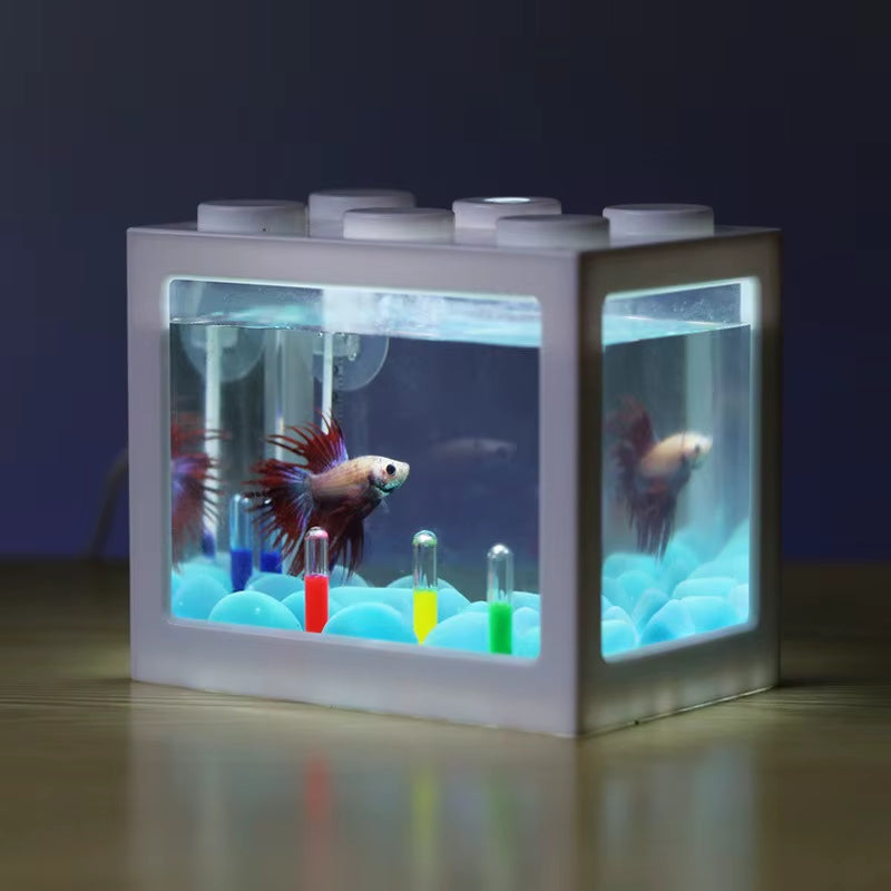USB Illuminated Small Fish Tank Small Landscape Seaweed Ball Box Mini Aquarium Fish Tank with LED Lamp Light
