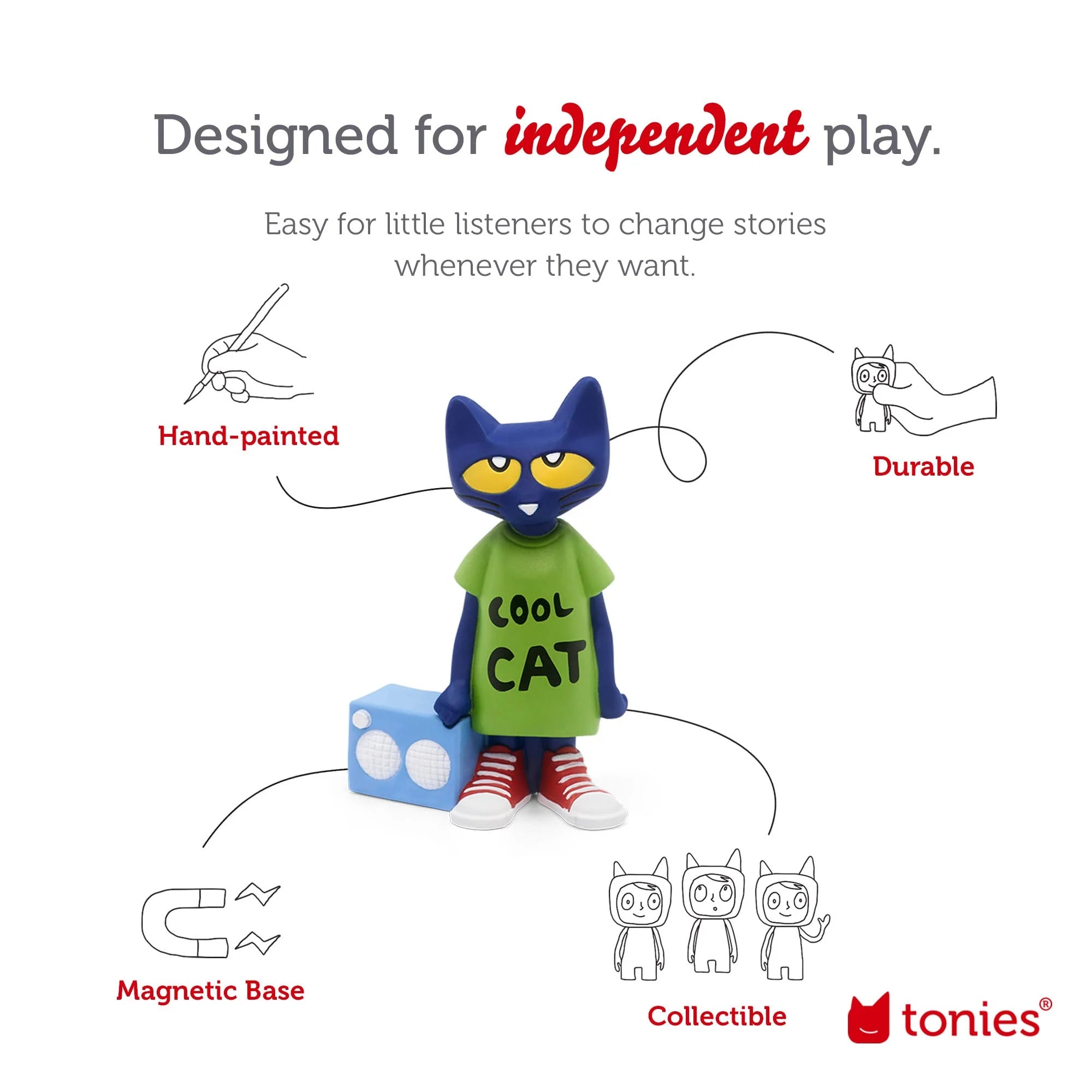 Pete the Cat, Audio Play Figurine for Portable Speaker, Small, Multicolor, Plastic