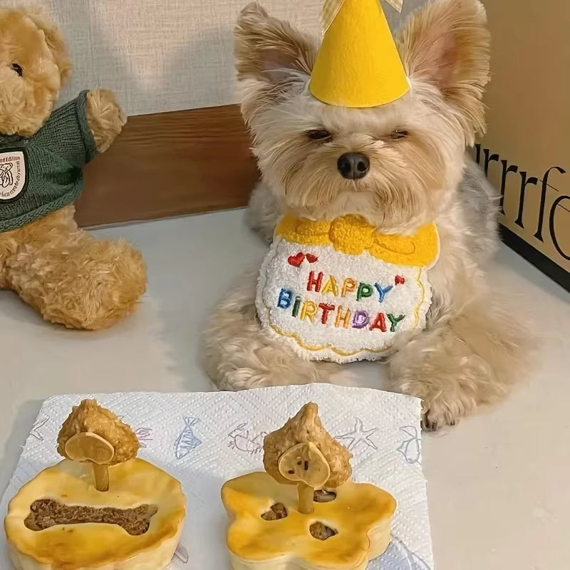 1Set Cute Puppy Kitten Birthday Hat and Scarf Dog Hat Scarf Pet Birthday Supplies Cat and Dog Accessories