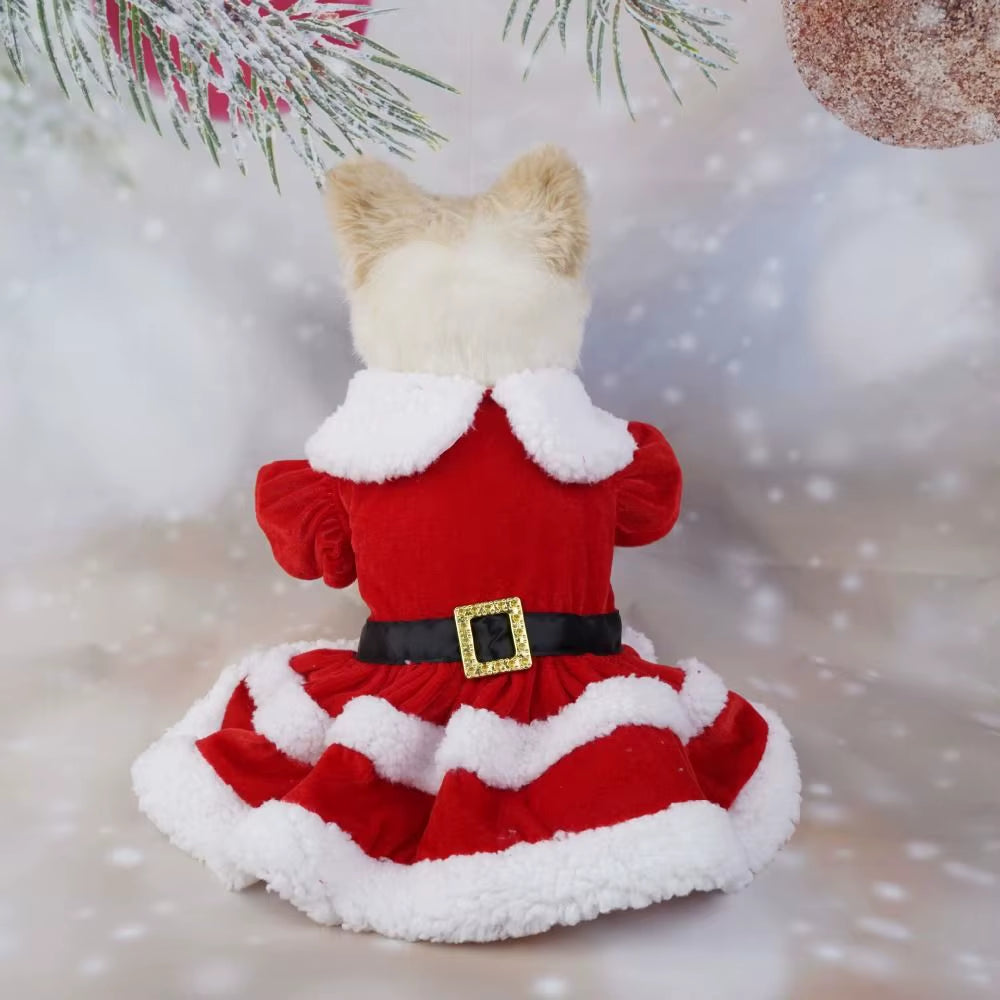 Fashion Cute Santa Claus Dog Skirt Soft Breathable Cats Christmas Dress Warm Pet Christmas Costume Xmas
