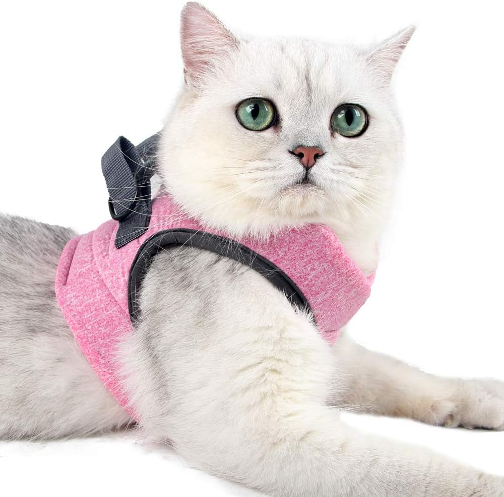 Cat Harness and Leash Set for Walking, Escape Proof Vest Harnesses for Cats, Ultra Light Breathable Soft Jacket (Pink, L (Chest: 13 - 15