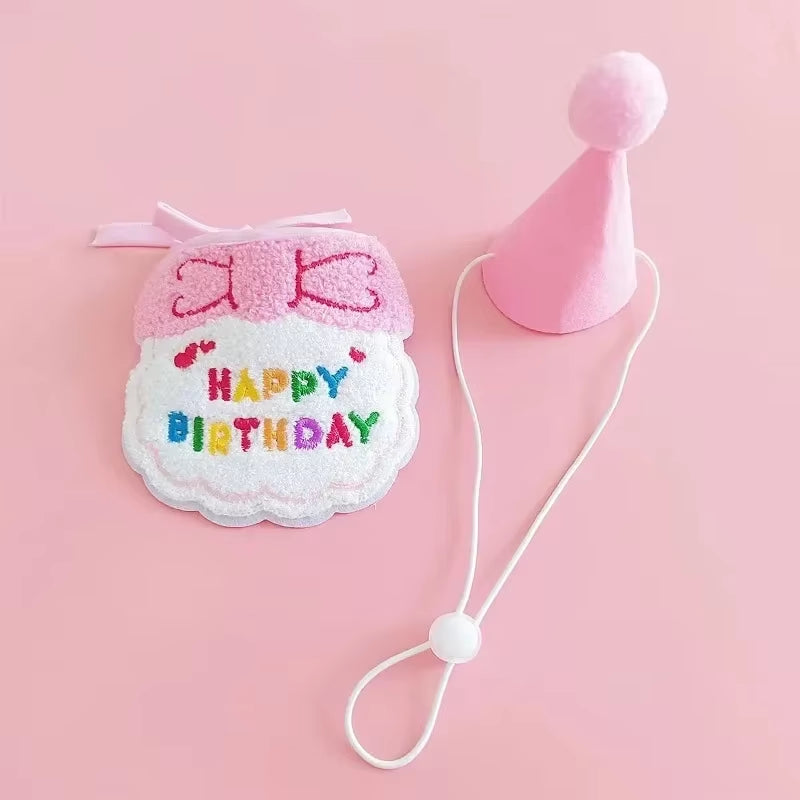 1Set Cute Puppy Kitten Birthday Hat and Scarf Dog Hat Scarf Pet Birthday Supplies Cat and Dog Accessories