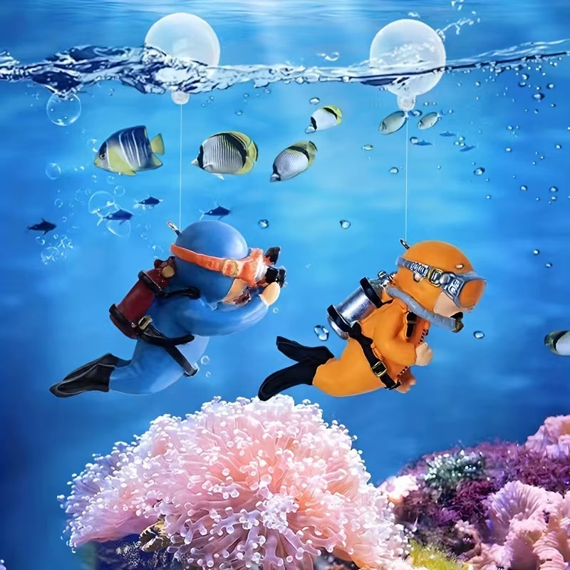 2Pcs Playful Diver Tank Decor – Interactive Floating PVC Aquarium Ornaments Aquarium Fish Tanks Decoration
