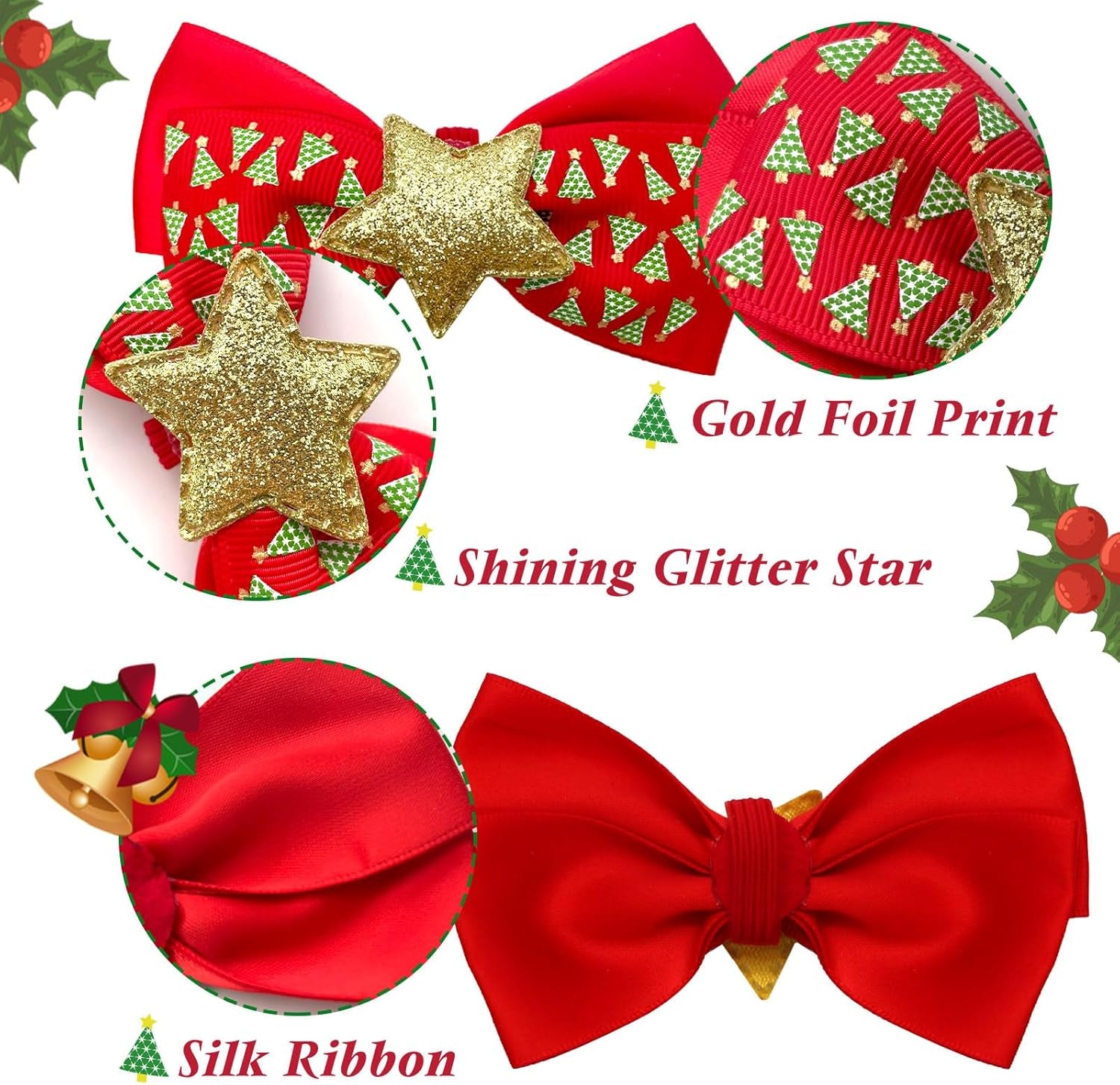 2 Pack Christmas Cat Collar with Bells Christmas Cat Bowtie with Christmas Tree and Santa Claus Pattern Xmas Breakaway Cat Collar Size Adjustable from 8