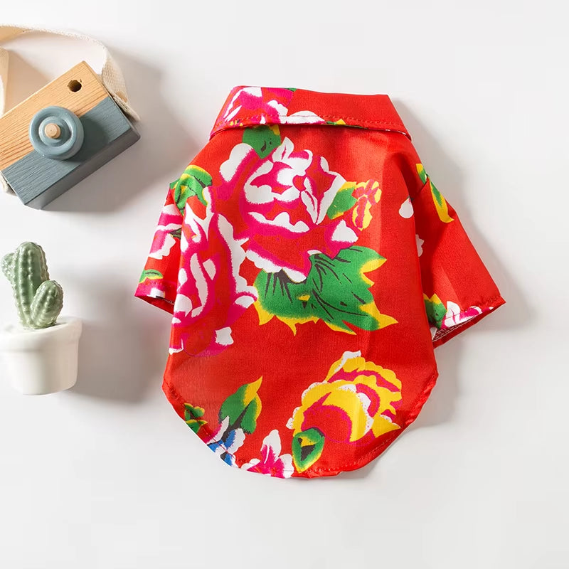 Small and Medium-Sized Dog Beach Pineapple Shirt Hawaiian Pet Dog Cat Golden Retriever Spring and Summer Season Clothing
