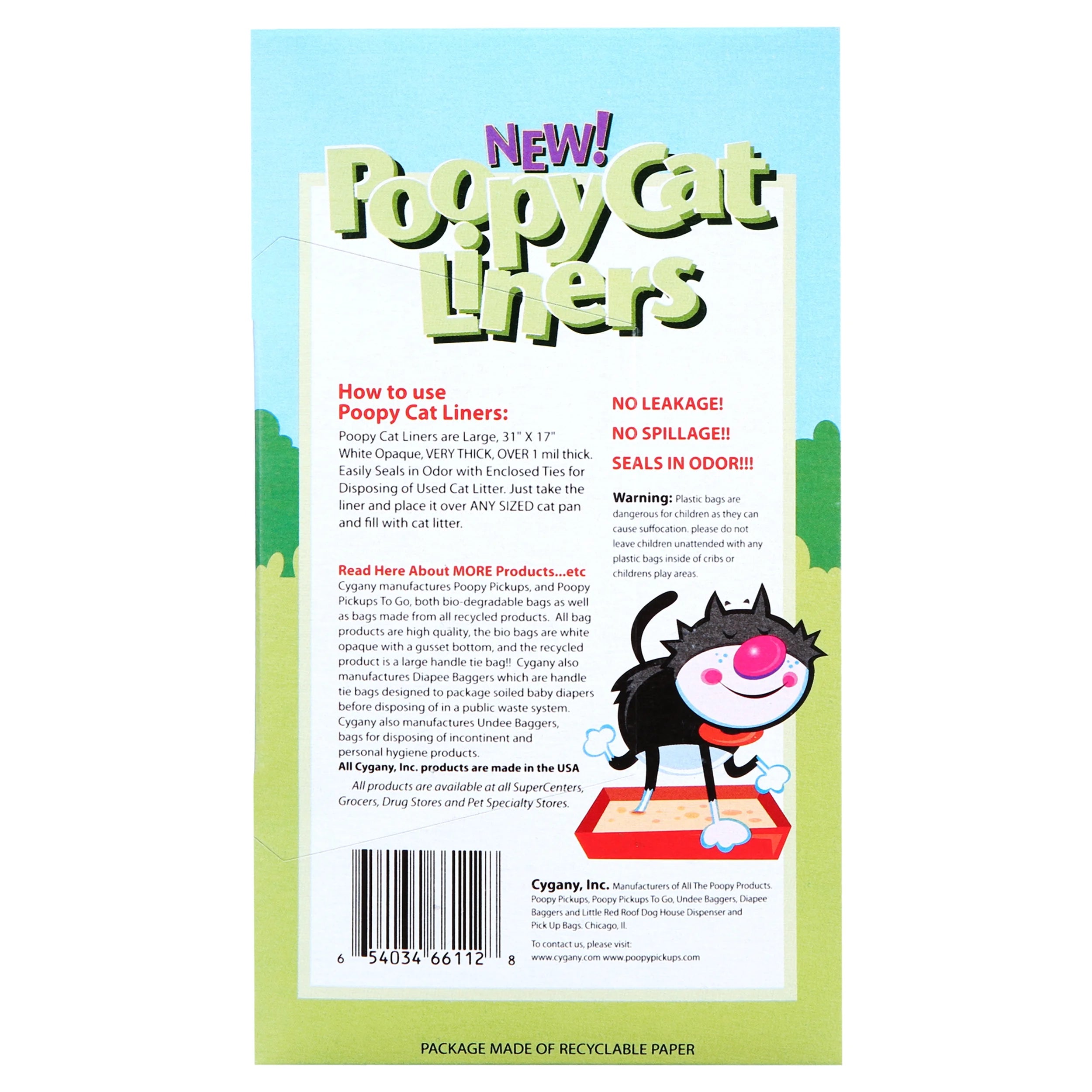 , New! Poopy Cat Litter Box Liners, 12 Count
