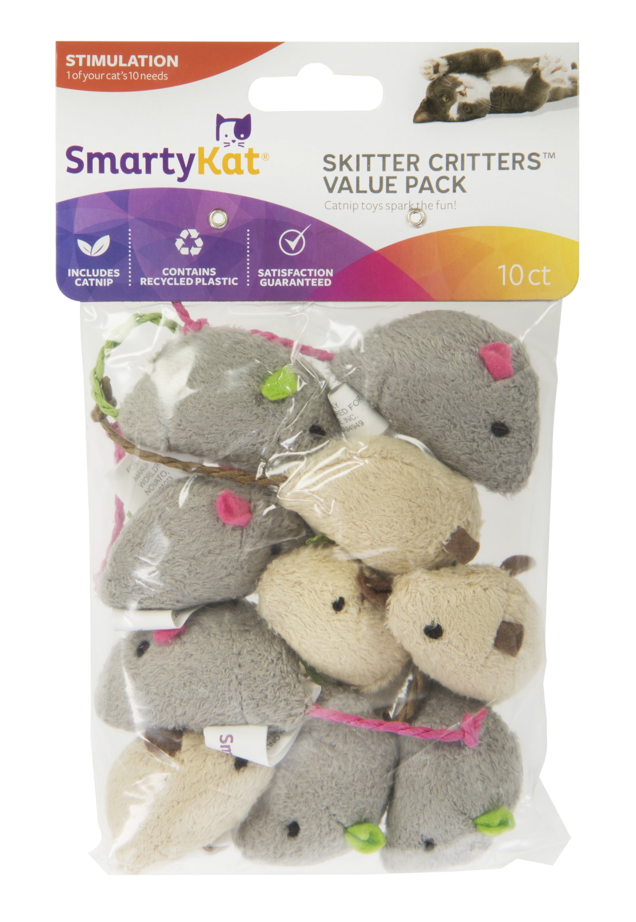 Skitter Critters Value Pack, Soft Plush Catnip Filled Mice Cat Toys, 10 Count