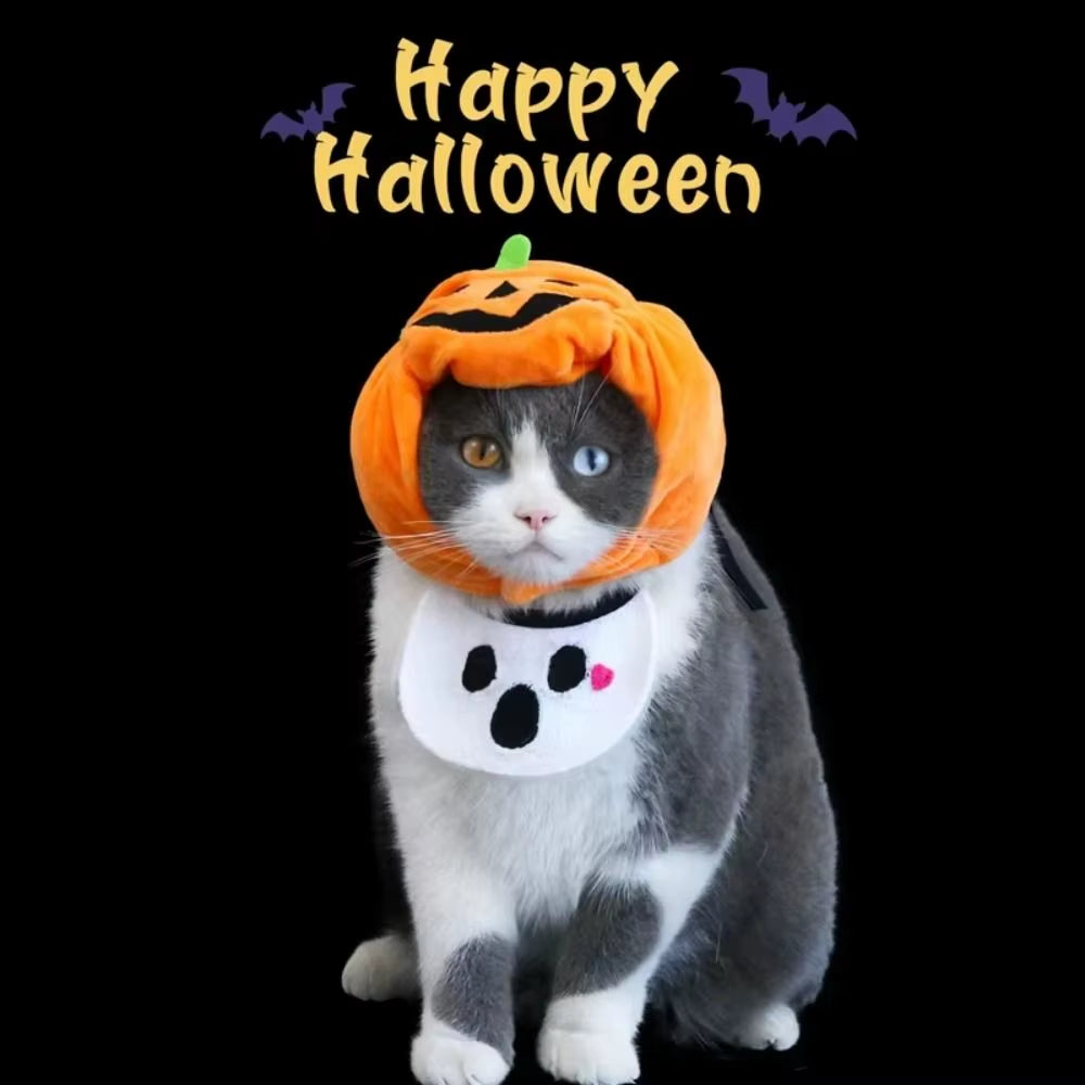 Cute Dress up Pet Halloween Hat Cosplay Costume Headdress Pumpkin Dogs Hat Soft Cozy Plush Cat Headgear Costume