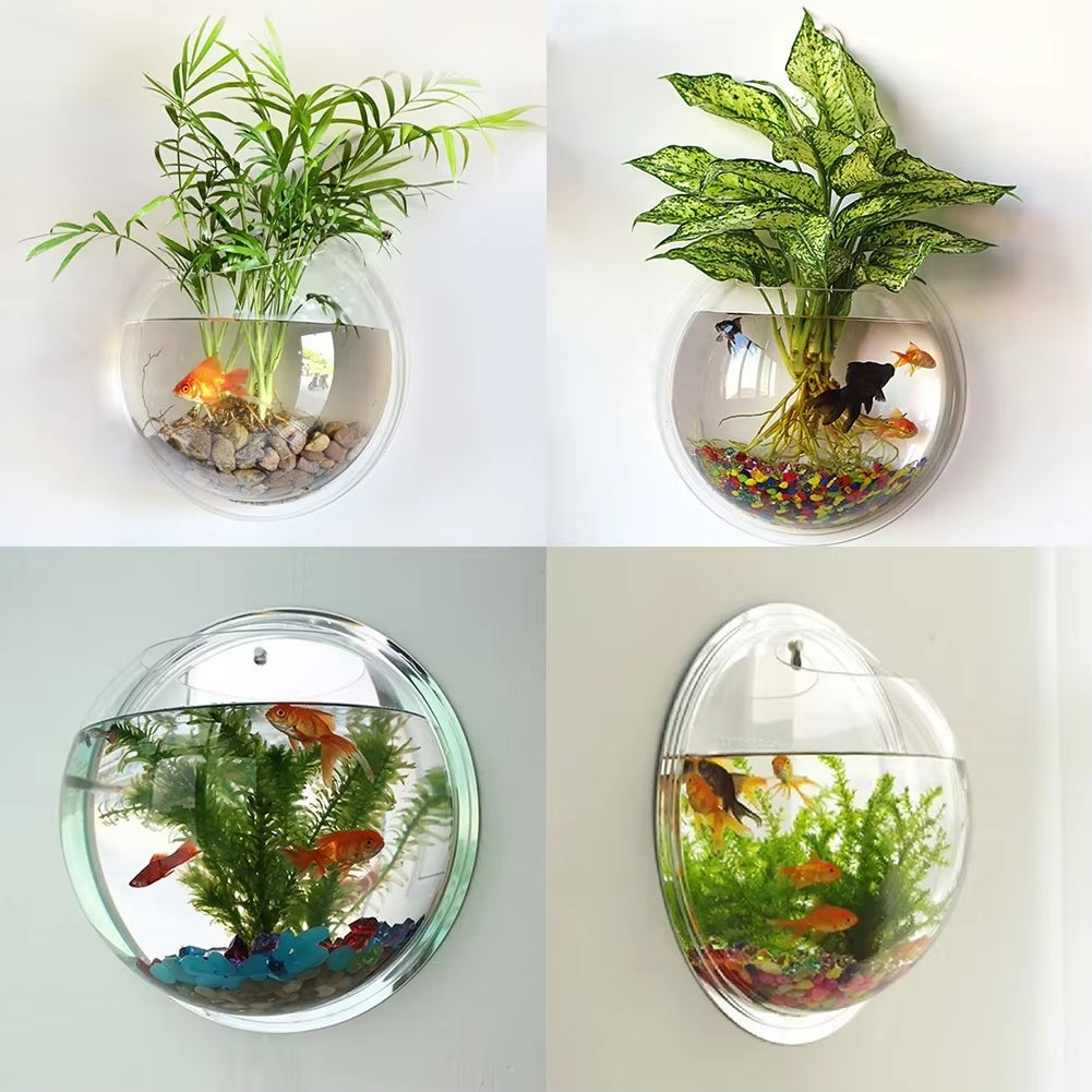 Wall Mounted Fish Tank, Bubble Fish Clear Fish Tank Acrylic Hanging Aquarium Wall Mounted Plant Pot for Succulent Air Plants
