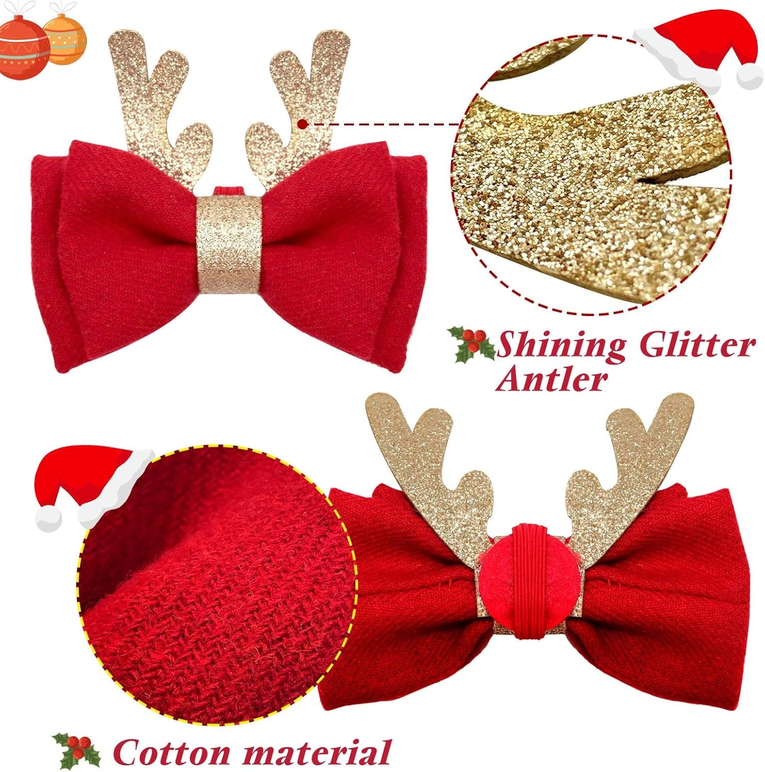 2 Pack Christmas Cat Collar with Bells Christmas Cat Bowtie with Christmas Tree and Santa Claus Pattern Xmas Breakaway Cat Collar Size Adjustable from 8
